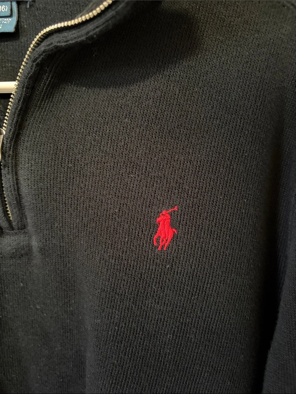 Polo Ralph Lauren Kids Black Half-Zip Sweater with Red Trim & Pony Logo